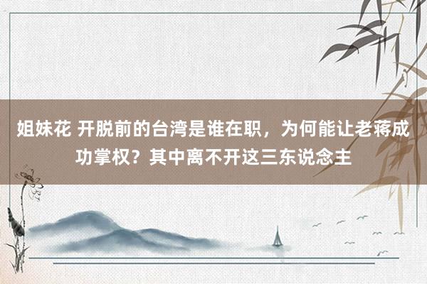 姐妹花 开脱前的台湾是谁在职，为何能让老蒋成功掌权？其中离不开这三东说念主