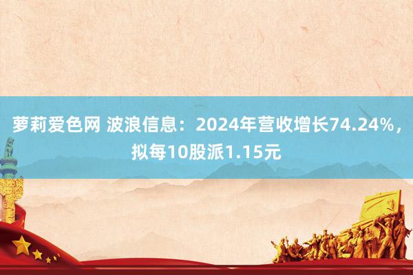 萝莉爱色网 波浪信息：2024年营收增长74.24%，拟每10股派1.15元